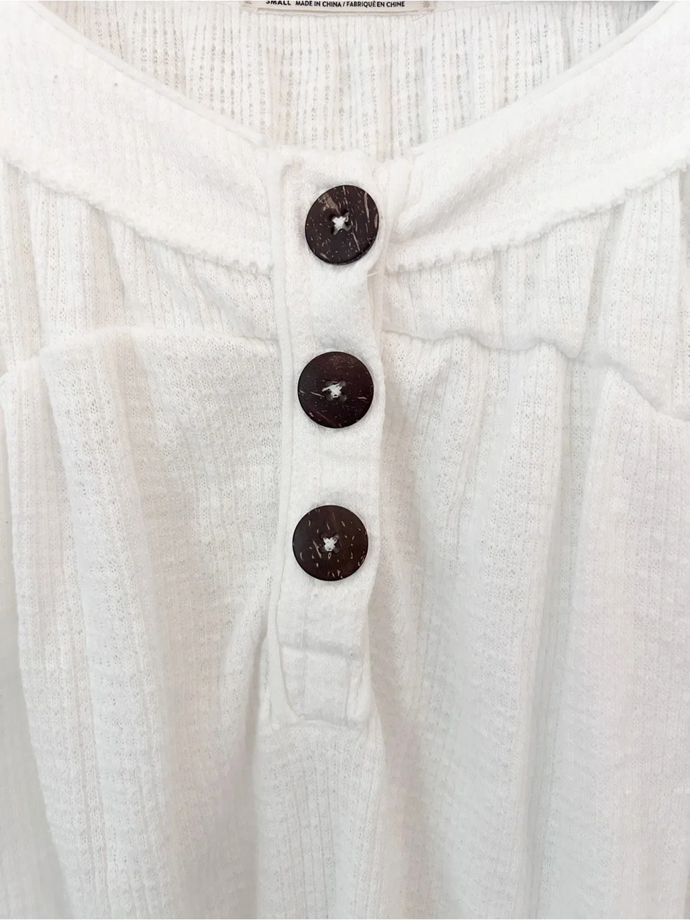 We The Free Waffle-Knit Must Have Henley Tee Ivory White S